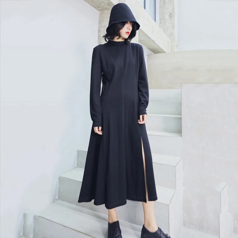 

[LANMREM] 2019 Autumn And Winter New Products Fashion Retro Solid Color Long Knit Openwork Dress Women's Clothing PA185