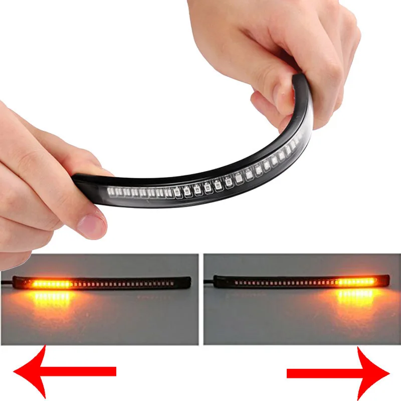 

LED Motorcycle Light Bar Strip Flexible Tail Brake Stop Turn Signal Lights License Plate Light Red Amber Color