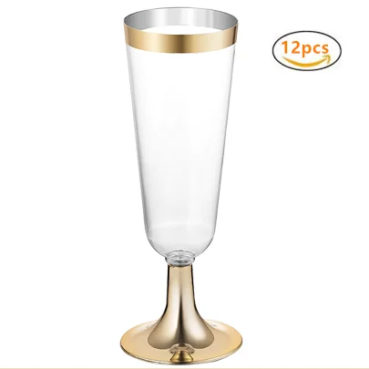 A dozen Disposable Champagne Flutes Glasses 12pcs Plastic Red Wine Glass Cocktail Party Wedding Drink Cup Christmas Western Cup - Цвет: Gold