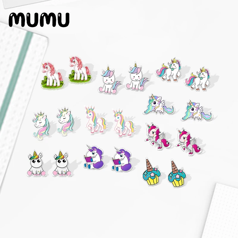 2020 New Cute Unicorn Stud Earring Cartoon Animal Acrylic Handmade Earrings Epoxy Jewelry For Children | Украшения и аксессуары