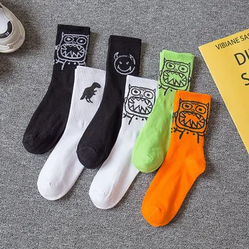 

Unisex Crew Socks New Arrival Men's Long Socks Creative Monster Pattern Socks Pure Cotton Socks Street Hip hop Men's Crew Socks