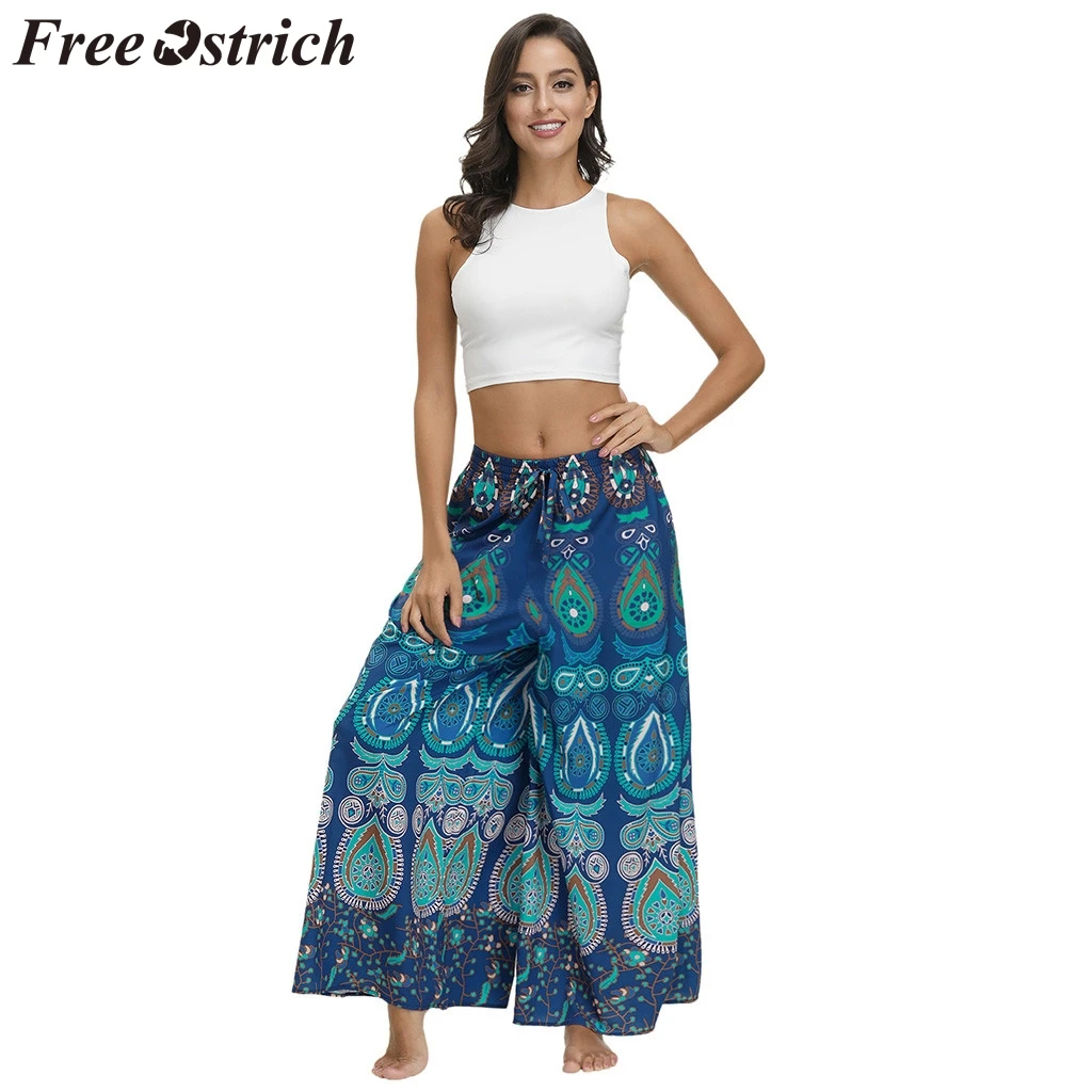 Свободные штаны из страуса для женщин с принтом павлина эластичной резинкой на