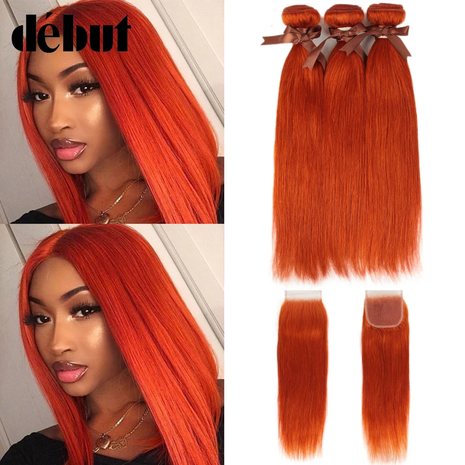 

Debut Non Remy Peruvian Straight Hair With Closure Red Blonde 3 Bundles With 4*4 Lace Closure Human Hair Bundles Free Shipping