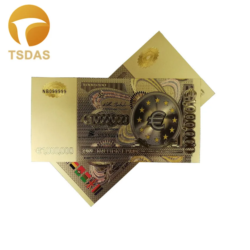 Красочные один миллион Золотая банкнота Евро Роскошные 999 24 к позолоченные банкноты 10 шт./лот для коллекционирования валютных поделок