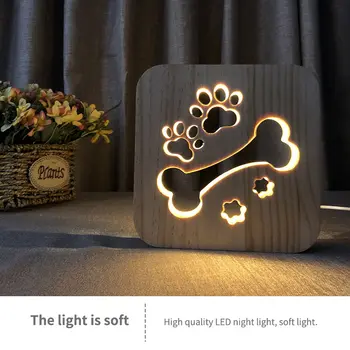 

Children'S Table Lamp LED Wooden Dog Claw Wolf Head USB Night Light Lamp Children'S Bedroom Decoration Warm Lamp Gift Lamp