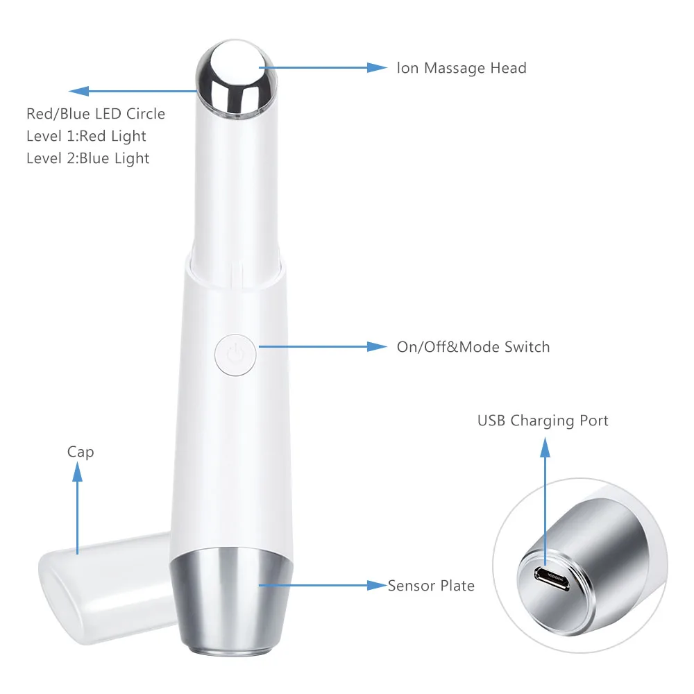 AGDOAD синий красный свет ионный массажер для глаз перезаряжаемый массажер для лица красота подтягивание кожи Уменьшение усталости средство для лифтинга