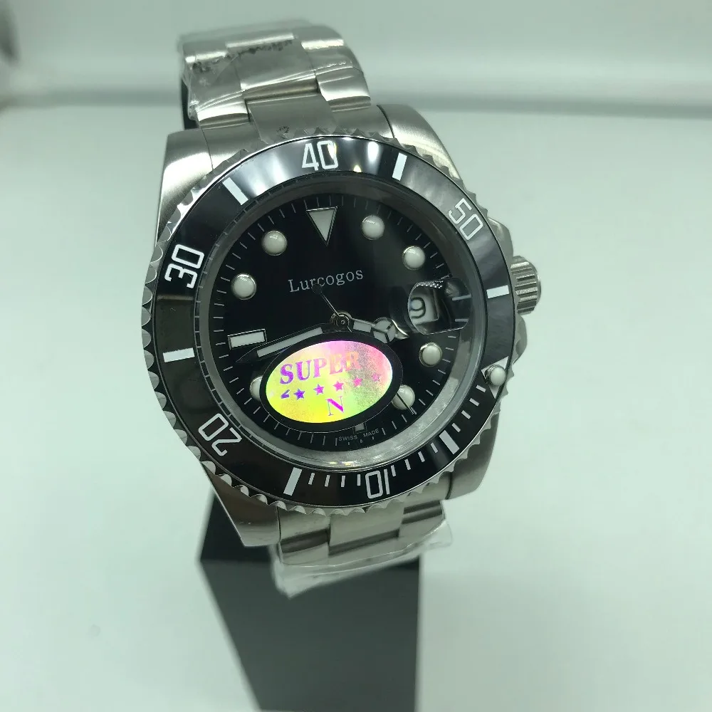 

Top quality black dial Ceramic Bezel sapphire glass watch Men glide smooth second hand Stainless Steel Automatic Movement