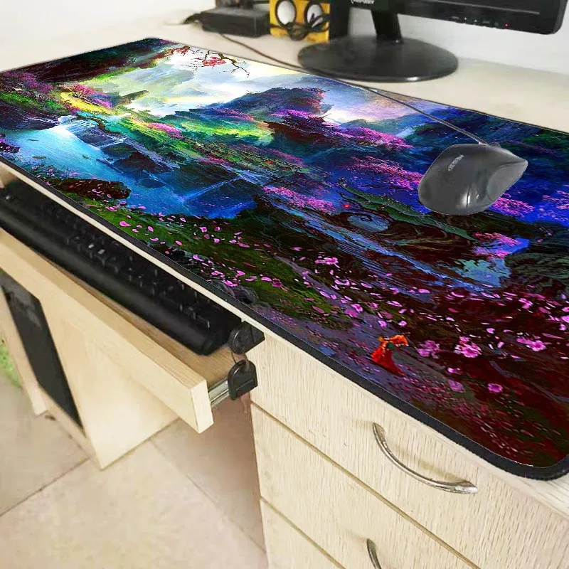 XGZ Flower Forest Fantasy Scenery Large Gaming Mouse Pad PC Computer Gamer Mousepad Desk Mat Lockin
