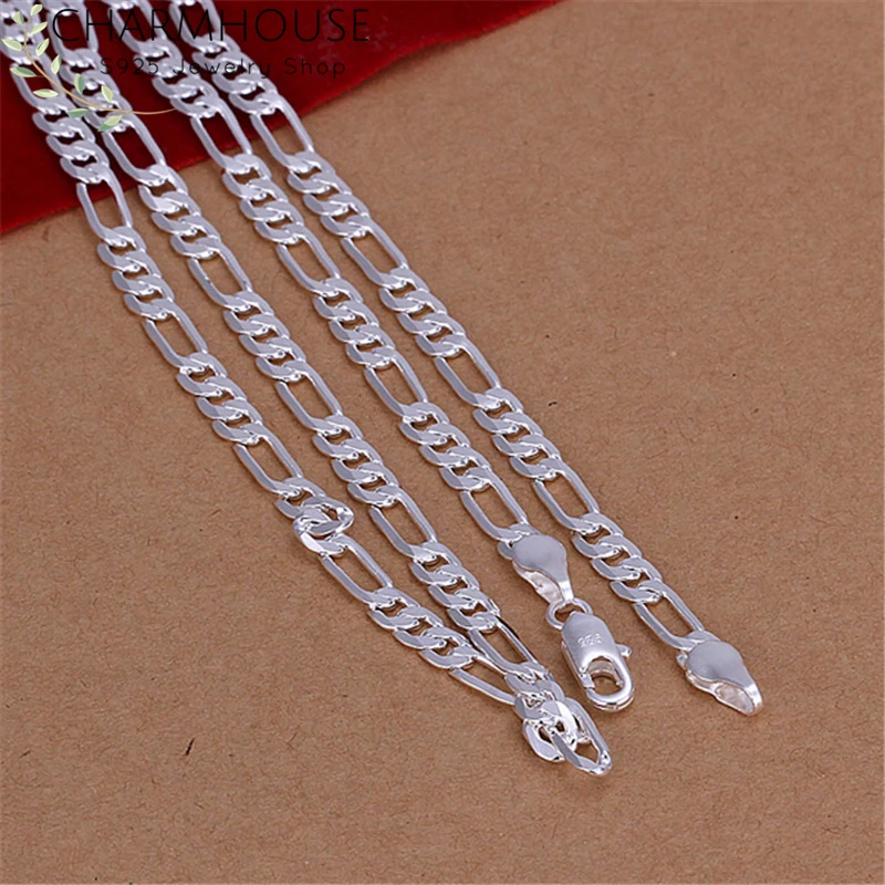 Pure 925 Silver Necklaces For Men 4mm 1630inch Long Chain Figaro