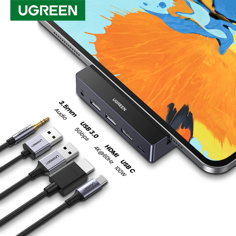 UGREEN USB C Hub HDMI 4K 60Hz Adapter for iPad Pro 2020 2018 USB C Hub Dongle USB PD Charging USB 3 0 3 5mm Headphone Audio Jack