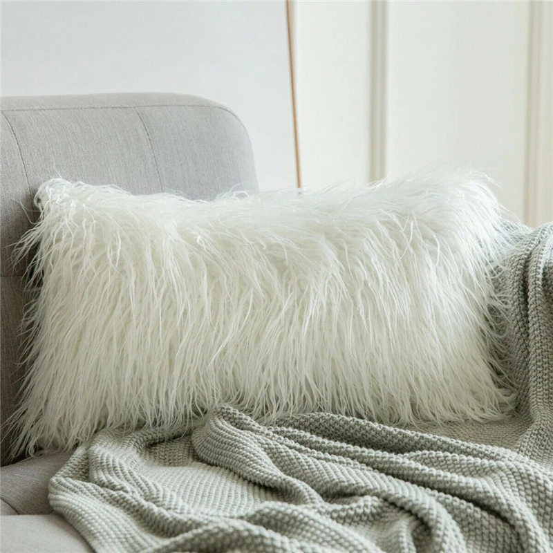 Faux Fur Throw Pillow Case Soft Fluffy Plush Sofa Cushion Cover Home Decor