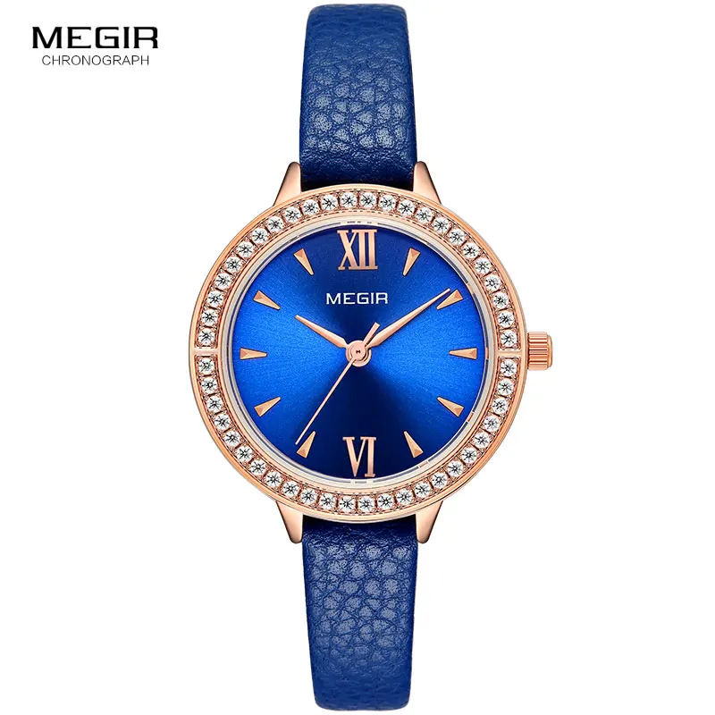 

MEGIR Simple Watches Women Luxury Fashion Casual Quartz Watches Genuine Blue Leather Bracelet Wrist Watch Lady Girl Relogio 4210