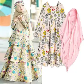 

Abayas For Kids Kaftan Dubai Islam Kimono Muslim Layered Dress Caftan Marocain Hijab Dresses Turkish Islamic Baby Print Clothing
