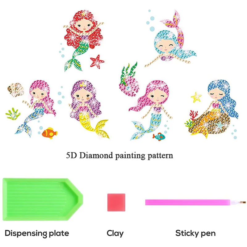 5D DIY Diamond Painting Sticker Kits for Kids Mermaid Princess Pattern Mosaic Sticker Crystal Paint By Number For Adult Beginner