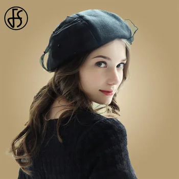 

FS Elegant Women Wool beret For Lady Winter Female Cotton Hats Simple Vintage Octagonal Casual Boina Autumn Girl Cap