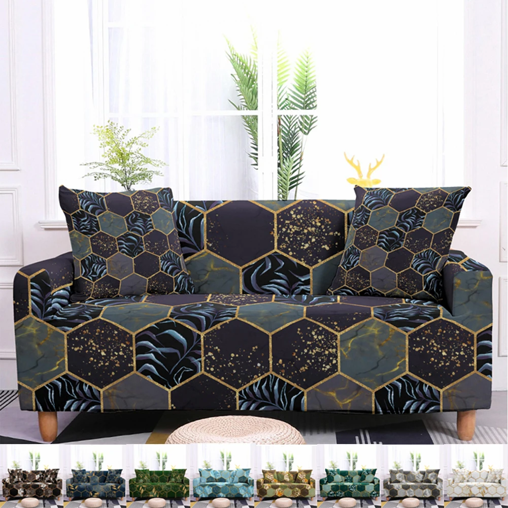 Stretch Marble Sofa Cover Elastic Geometric Slipcovers for Living Room Sectional L Shape Couch 3 Seaterfunda de sofá | Дом и сад