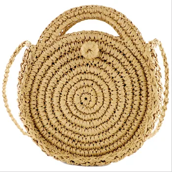 

Woven Circular Straw Storage Handbag Summer Handmade Retro Rattan Shoulder Beach Storage Bag Girls Round Messenger Storage Bags