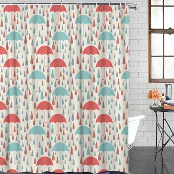

Waterproof Polyester Fabric Shower Curtain Colorful Umbrella Patterns Rainy Days Shower Curtain