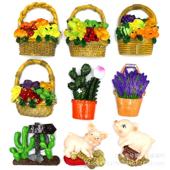 

Handmade Resin Fridge Magnet Simulation Fruit Basket Lavender Cactus Cute Pig Refrigerator Magnetic Sticker Craft Home Decor