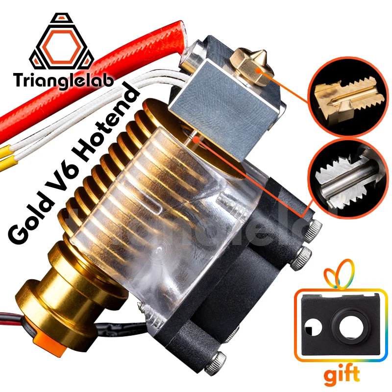 V6 gold HeatSink v6 hotend 12V/24V remote Bowen J-head and cooling fan bracket for E3D HOTEND for PT100 titan extruder V6 nozzle afbeelding