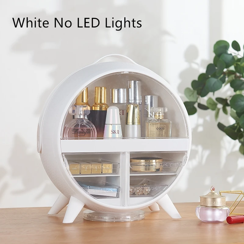 White No LED Ящик для хранения косметики с HD светодиодным зеркалом для макияжа, держатель для губной помады, настольные ювелирные изделия, косметический Органайзер для ухода за кожей - Цвет: White No LED