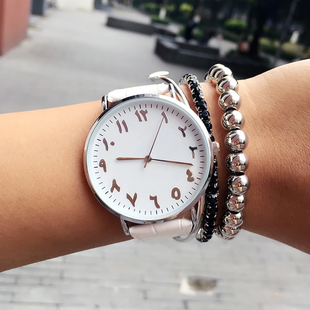 Unisex Wristwatch Analog Quartz Wrist Watch Women Luxury Arabic Numbers Faux Leather Lover Couple Wrist Watches for Ladies Gift