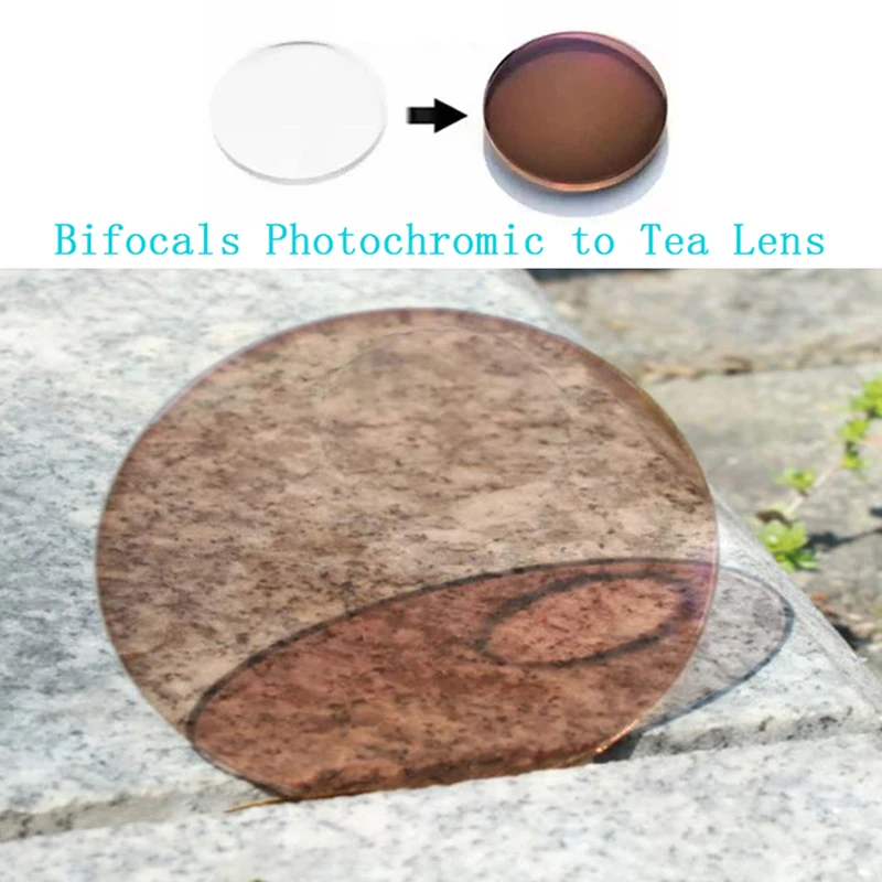 1.56 Round Top Bifocals Photochromic to Gray/Tea Myopia Presbyopia Glasses Lens Customize Optical Prescription Eyeglasses Lens