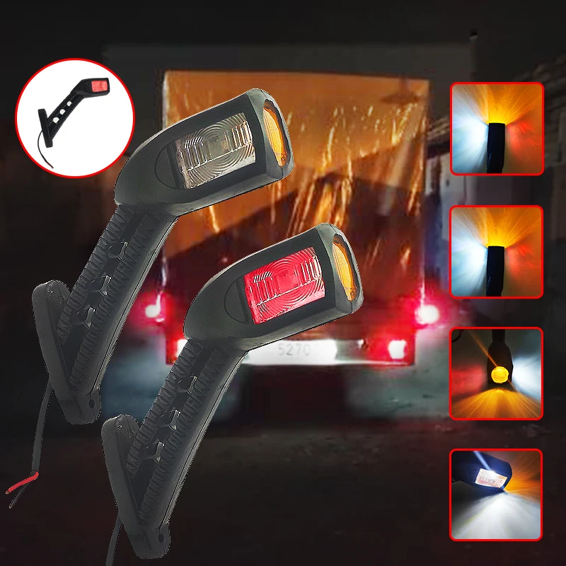 Led Marker Lights 1pair 3 face 10-30V Truck Trailer Auto 4 LED Side Marker Lights Stop Lamp Indicator Light Turn Signal Light Red White Amber