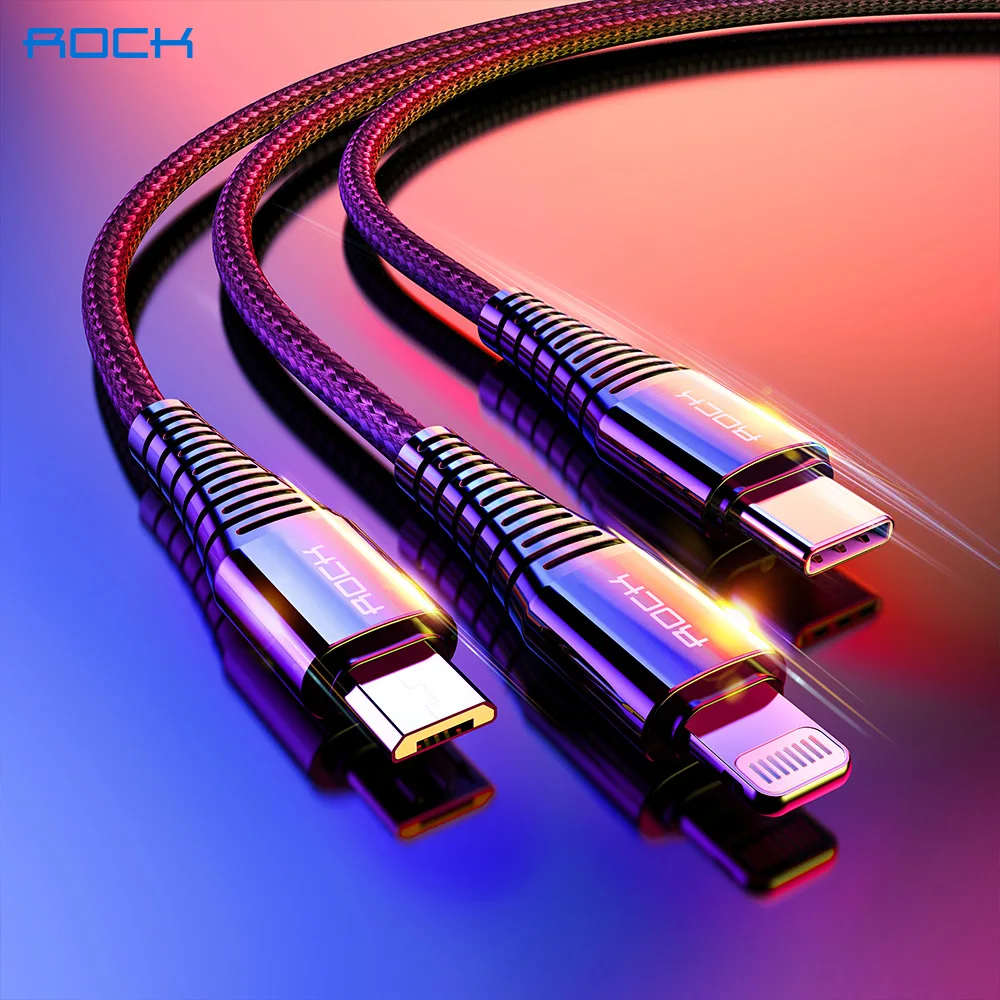 ROCK 3 в 1 USB кабель для зарядки Micro iPhone 11 pro max XR XS X 8 7SE Android TypeC мобильный телефон кабели