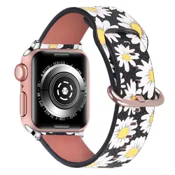 Сменный кожаный браслет с цветами для Apple Watch, ремешок 40 мм, 44 мм, 38 мм, 42 мм, женский ремешок для iwatch, серия 5, 4, 3, 2, 1