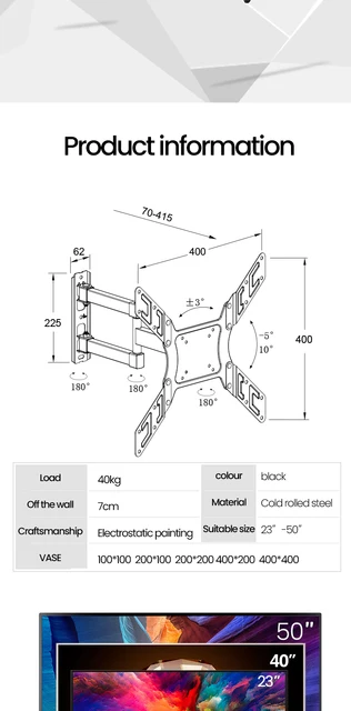 LVDIBAO Universal 3 Arms Monitor Bracket Panel LCD Wall Mounted TV Bracket  Support Size 26-50 loading Up to 40kg VESA 400x400 - AliExpress