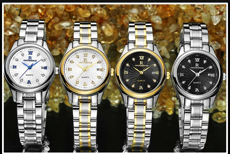 Лидирующий бренд Роскошные ONTHEEDGE женские кварцевые часы из нержавеющей стали ультра-тонкие водонепроницаемые женские часы мужские и женские парные часы