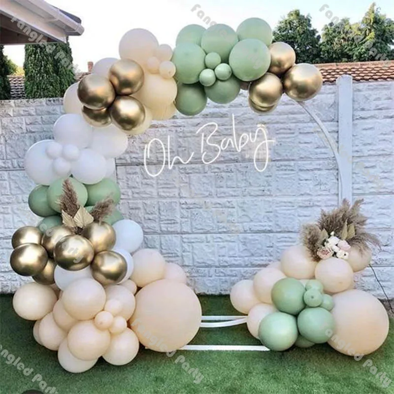 

92pcs Sage Green Cream Peach Balloon Garland White Gold Baby Shower Balloons Arch Wedding Birthday Gender Reveal Party Supplies