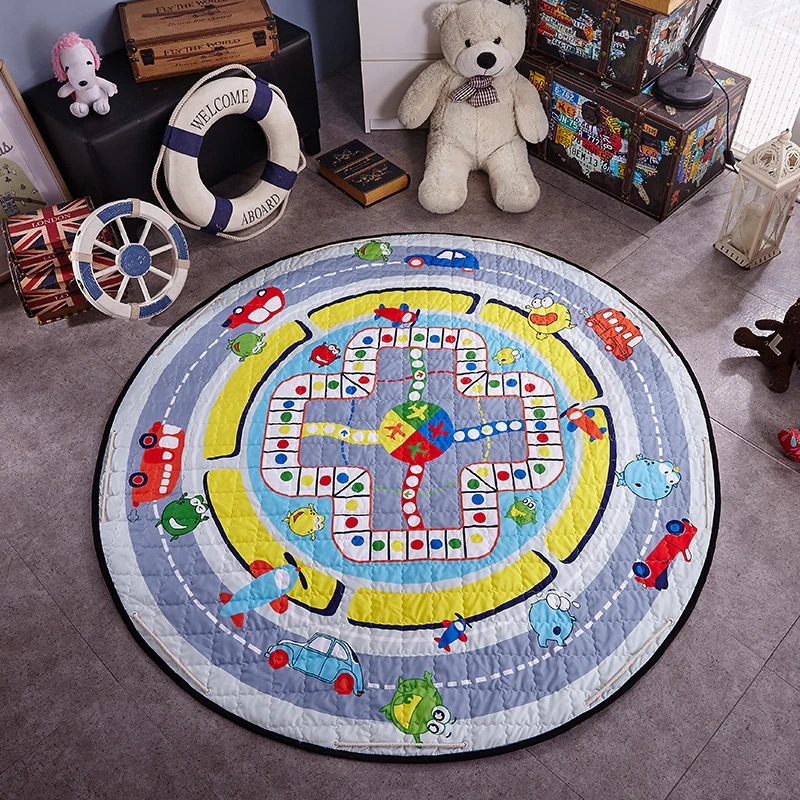 

Animal Printed Round Kids Rug Children's Carpet Baby Crawl Play Mat Cotton Crawling Game Puzzle Developing Mats Storage Bag Toys