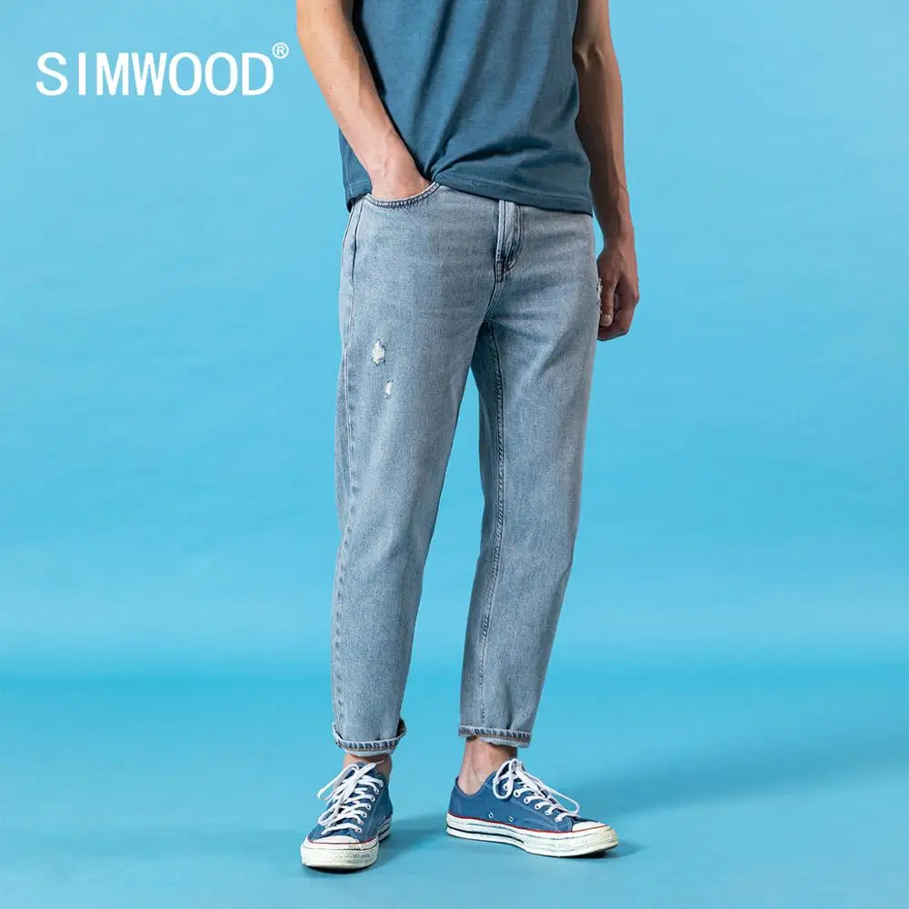 Джинсы SIMWOOD SJ130406 мужские с дырками удобные рваные джинсовые брюки до щиколотки