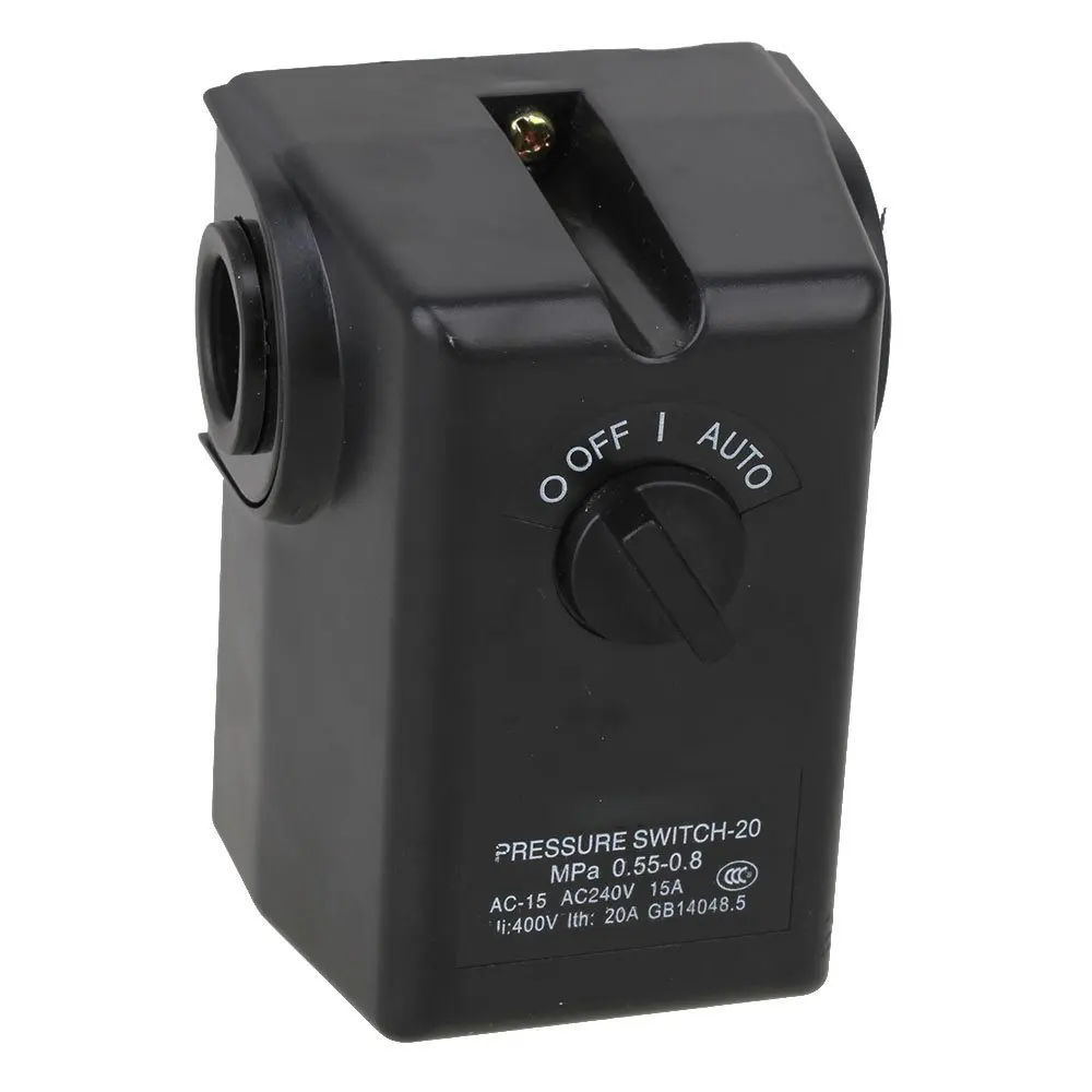 

Horizontal Type Replacement Part 4 Port SPDT Air Compressor Pump Pressure On / Off Knob Switch Control Valve 80-115 PSI AC240V 1