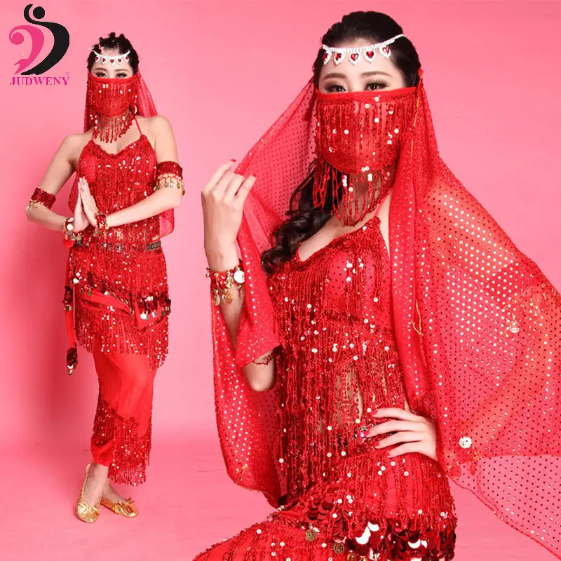 Костюм для танца живота набор для женщин для выступления в Болливуде соревнования сексуальные топы с пайетками Индия фламенко Сальса Восточный танец