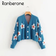 Ranberone Women Sweater Cardigan Cute Light Green Lazy Wind Spring Sweaters with Flower Print Women Tops Christmas Sweaters Ranberone Women Sweater Cardigan Cute Light Green Lazy Wind Spring Sweaters with Flower Print Women Tops Christmas Sweaters