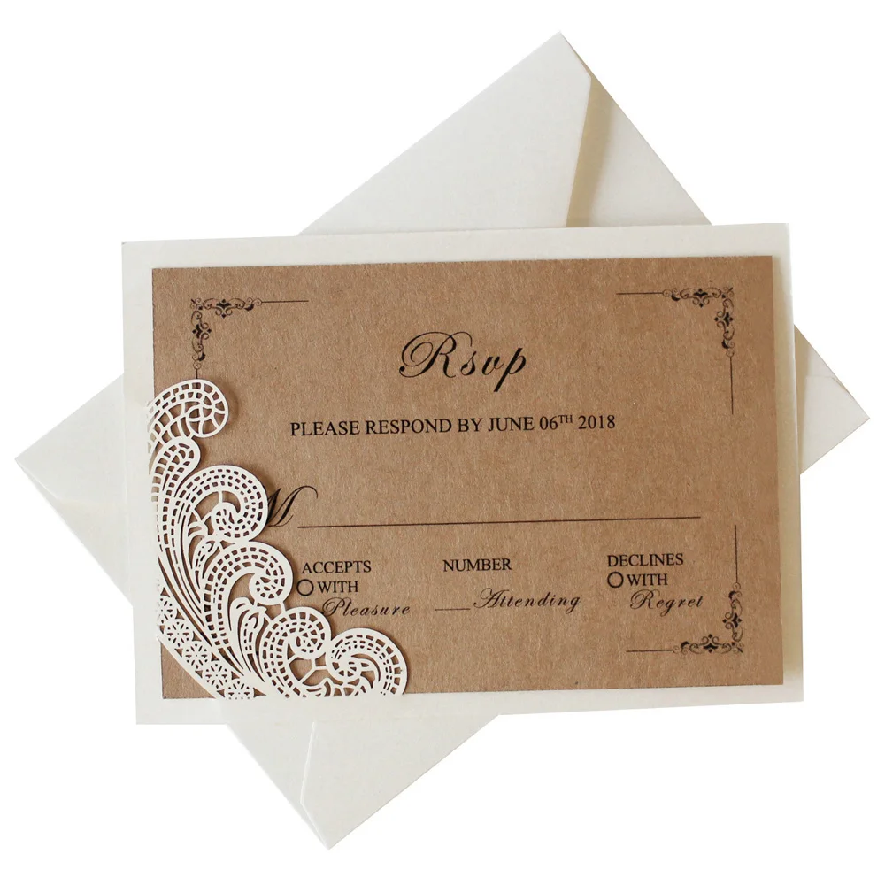 50 x Rustic Kraft Brown Wedding Invitation Sets