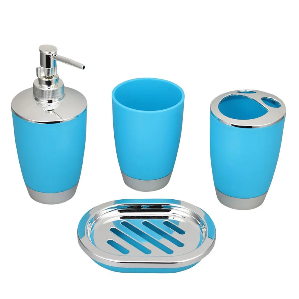 

4pcs Bathroom Accessory Set PP Plastic Bathroom Suit Cup Toothbrush Holder Soap Dish Dispenser Kit