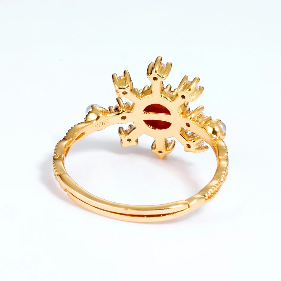 Trendy Delicate Snowflake Coral Crystal Pearl 925 Sterling Silver Rings for Women Female Upscale Fancy Gemstone Bands Jewelry