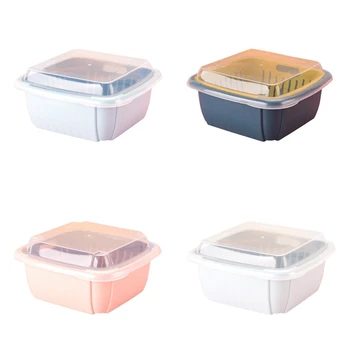 

Multifunctional Square Double-layer Drain Basket Vegetable and Fruit Storage Basket Fresh-keeping Box Kitchen Tools