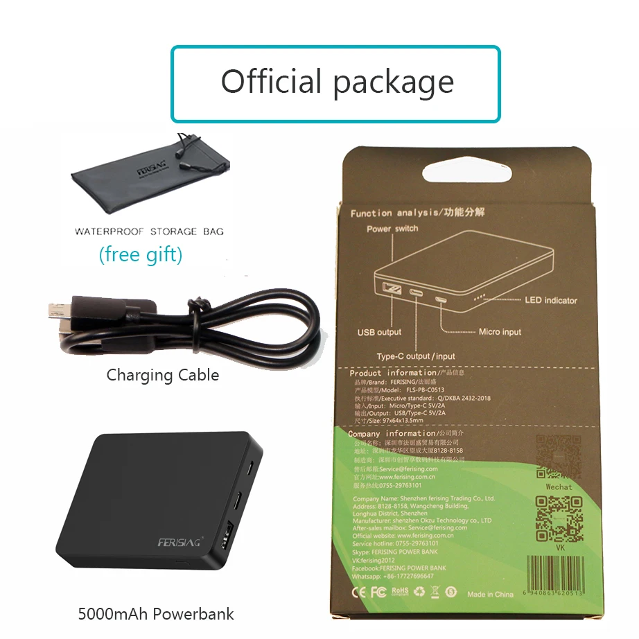 FERISING-Mini banco de energía Delgado, cargador de batería externo portátil de 5000 mAh, 5000 mAh, USB tipo C, para Xiaomi - Imagen 5
