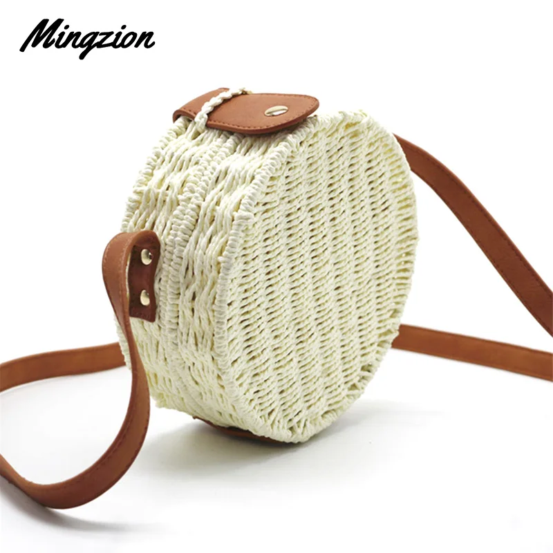 

Women Summer Rattan Bag 2019 Round Straw Bags Handmade Woven Beach Cross Body Bag Circle Bohemia Handbag Bali Box Dropshipping