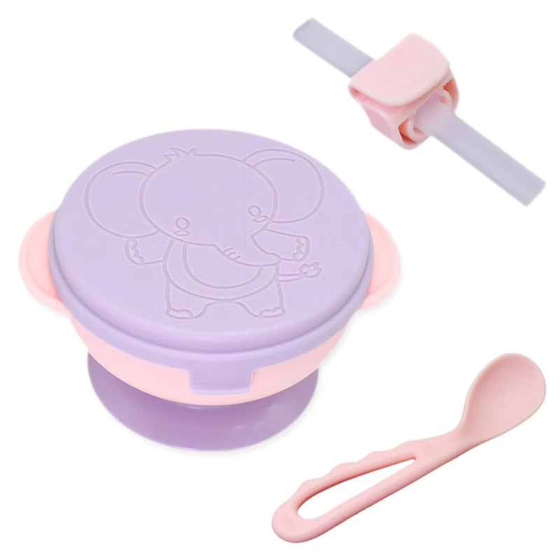 Dropship Baby Food Supplement Feeding Bowl Anti-fall Suction Cup Bowl Set  Suction Cup Bowl with Buckle Straw Silicone Spoon 2020