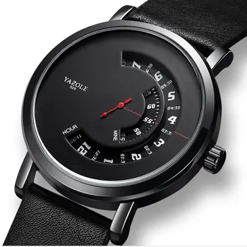 

Fashion Men's Leather Quartz Wristwatches Waterproof Rotating Watch Fashion Creative Hollow Dial Black Brown Boy Sports Clock