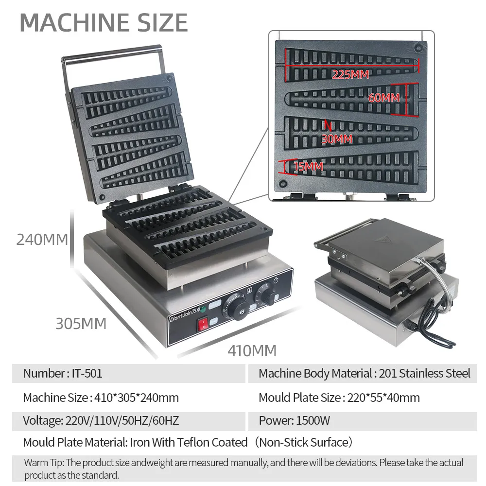 Wantjoin Commercial Lolly Stick Waffle Maker Iron For Belgian Wafer Cone Maker Electrica 220-130V US UK Pine Shaped Waffle Maker
