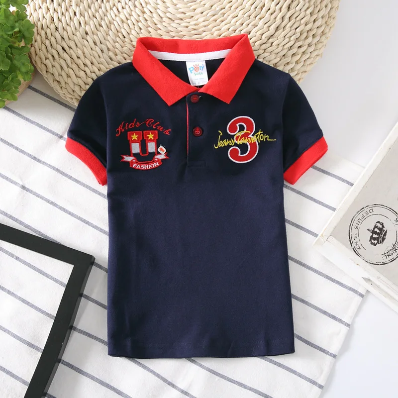 BEMIDJ/Новая летняя детская футболка детская одежда с короткими рукавами для мальчиков хлопковая футболка для мальчиков детские топы с отложным воротником, футболки - Цвет: Синий