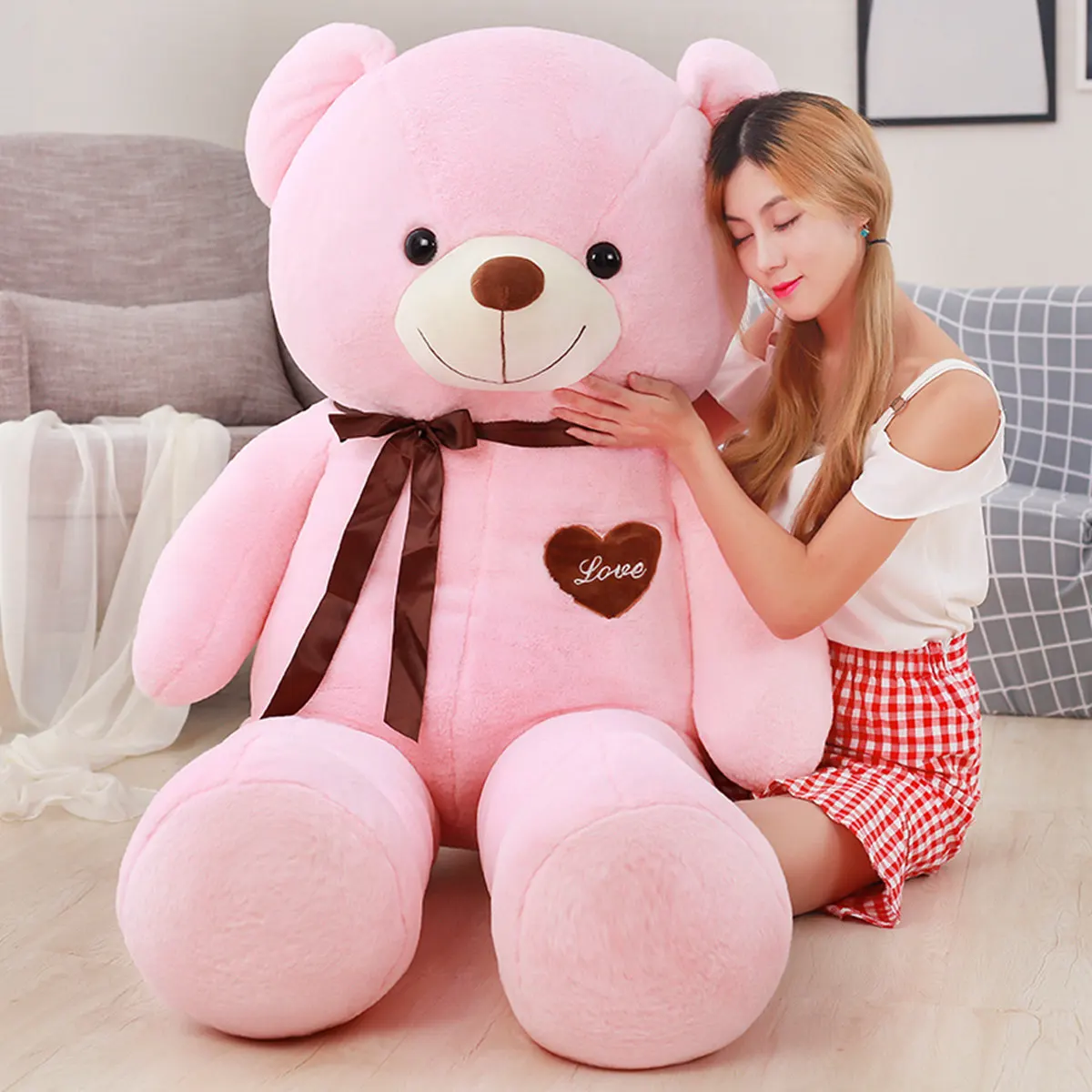 Креативные новые продукты, шелковые шарфы с медвежонком для пары, розовый медведь большого размера, плюшевый медведь для свадебной