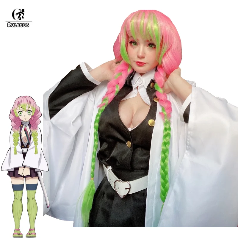 

ROLECOS Anime Demon Slayer Kimetsu no Yaiba Cosplay Costume Kanroji Mitsuri Costume Full of Sets for Women Skirt Cosplay Costume